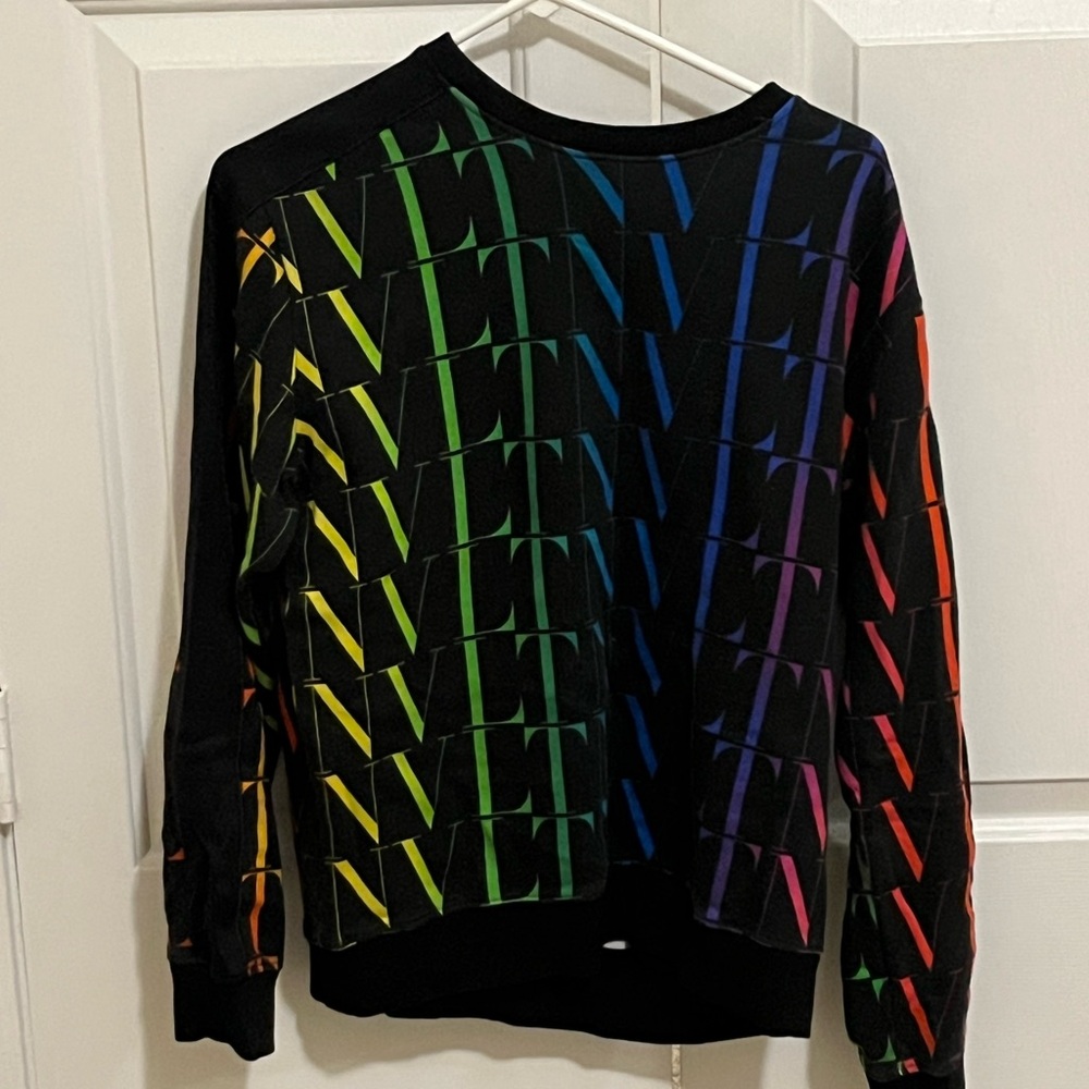 Valentino Black Crewneck Sweater with Multicolor Stripes